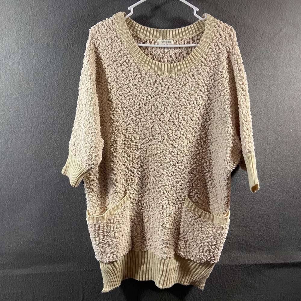 Umgee chunky knit fisherman Sweater Popcorn Oversized ivory teddy slub textured